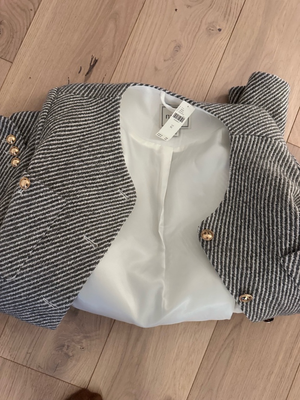 Maeve x2 Women’s Gray Striped Peplum Jacket with Gold Buttons / 1L & 1XL
